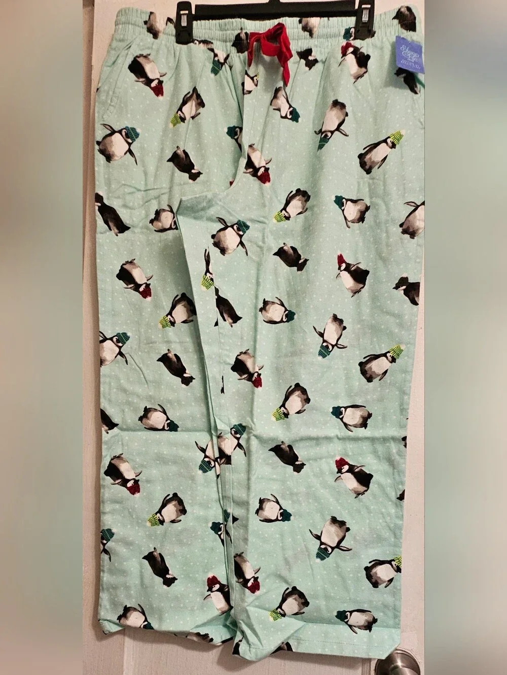 NWT- Womens Holiday Penguin Print Pajama Pants - Light Mint